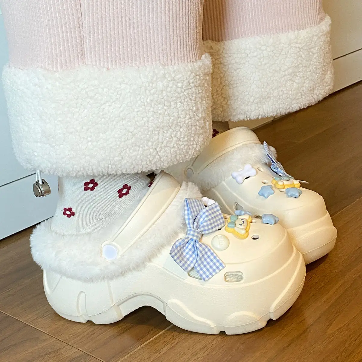 Women's White Arch Support Cotton Slippers Winter Warm — feature 35