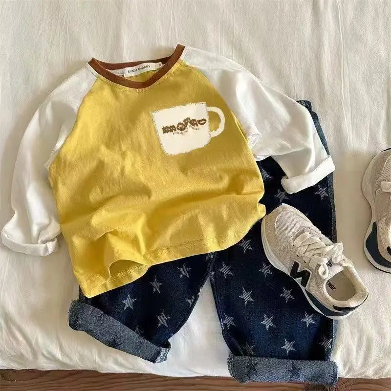 Baby Korean Style Yellow T-Shirt Set with Star Pants