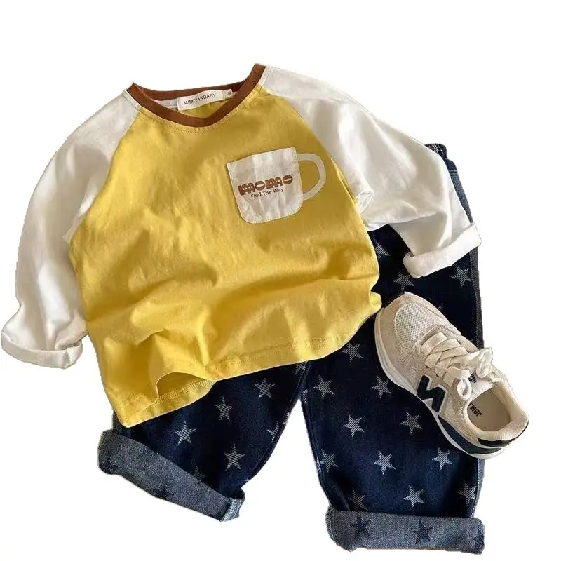 Baby Korean Style Yellow T-Shirt Set with Star Pants
