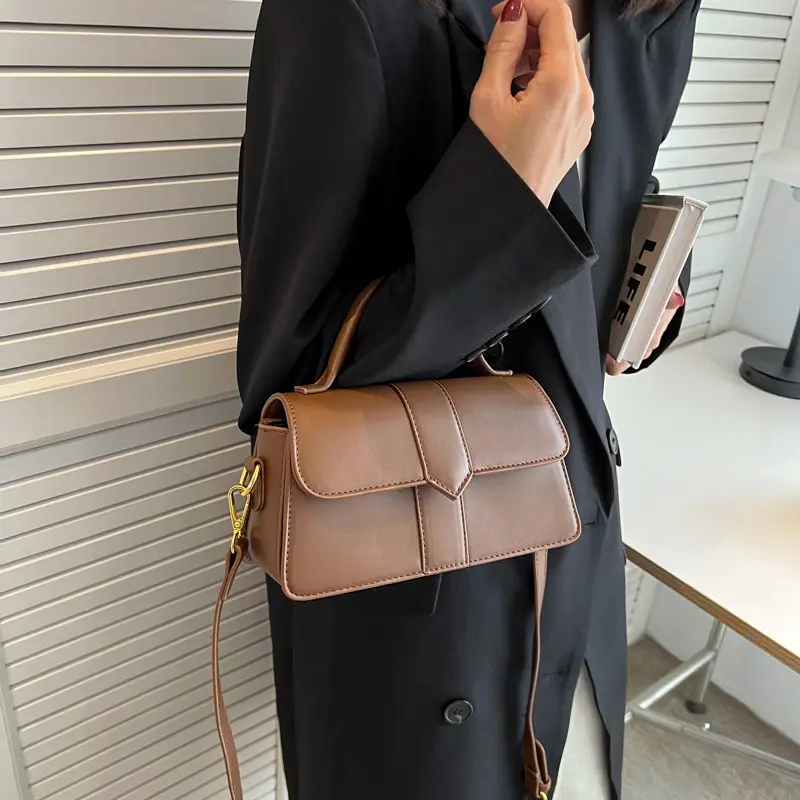 Women's Small Square Brown Leather Crossbody Bag - Image 8