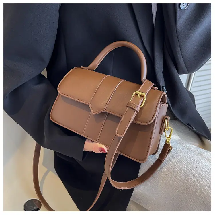 Women's Small Square Brown Leather Crossbody Bag — feature 10