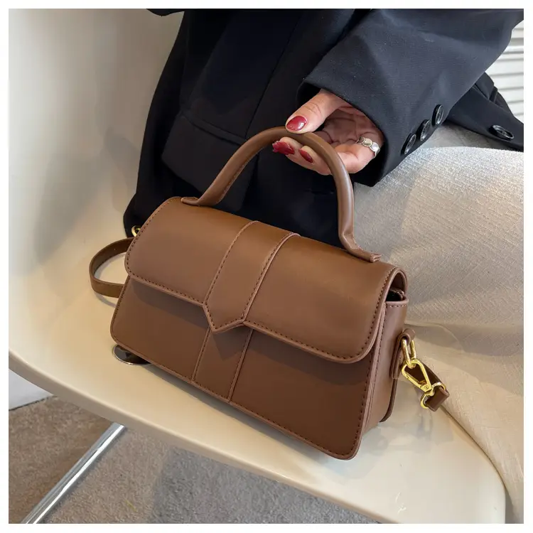 Women's Small Square Brown Leather Crossbody Bag — feature 11