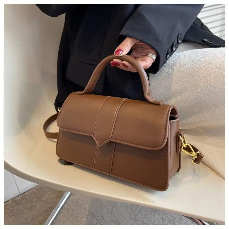 Women's Small Square Brown Leather Crossbody Bag — feature 12
