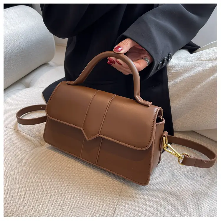 Women's Small Square Brown Leather Crossbody Bag — feature 13