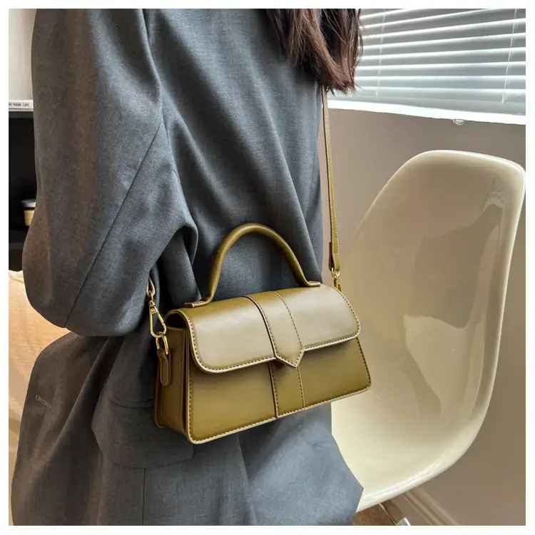 Women's Small Square Brown Leather Crossbody Bag — feature 19