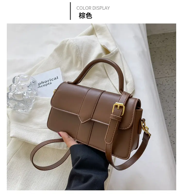 Women's Small Square Brown Leather Crossbody Bag — feature 29