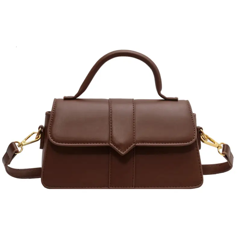 Women's Small Square Brown Leather Crossbody Bag - Image 3