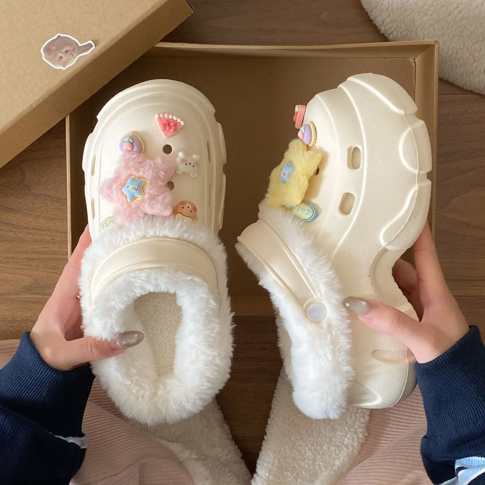 Women's Fleece Lined Clogs Winter Slippers Cream - Image 5