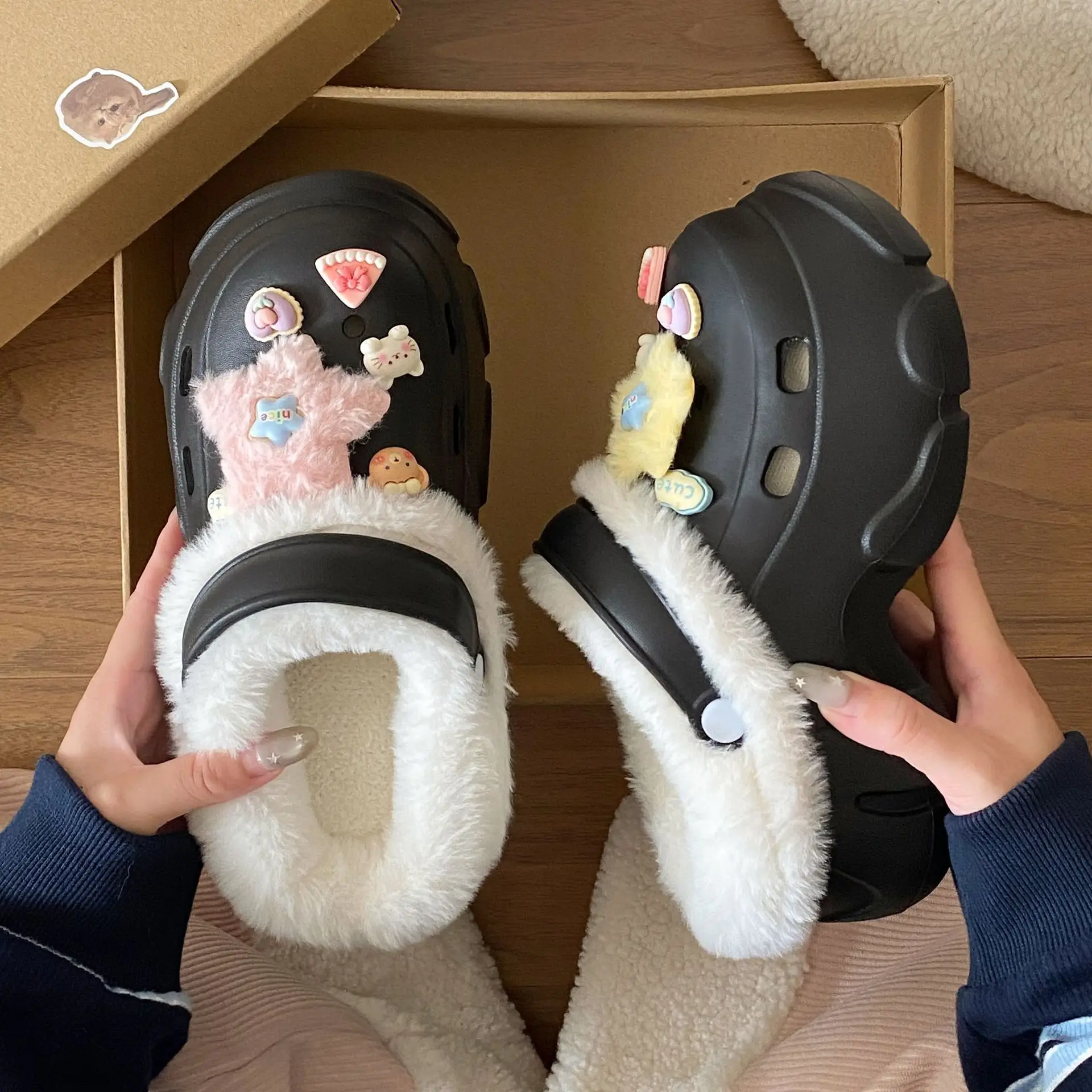 Women's Fleece Lined Clogs Winter Slippers Cream - Image 6