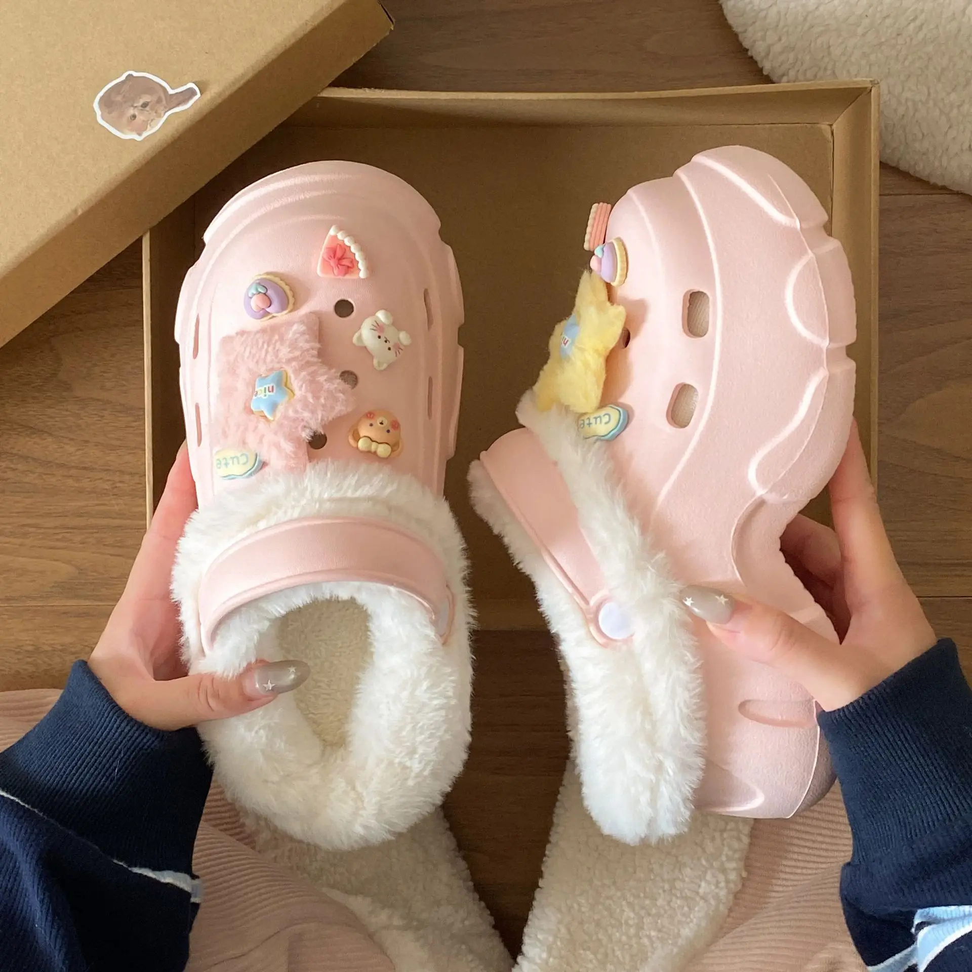 Women's Fleece Lined Clogs Winter Slippers Cream - Image 7