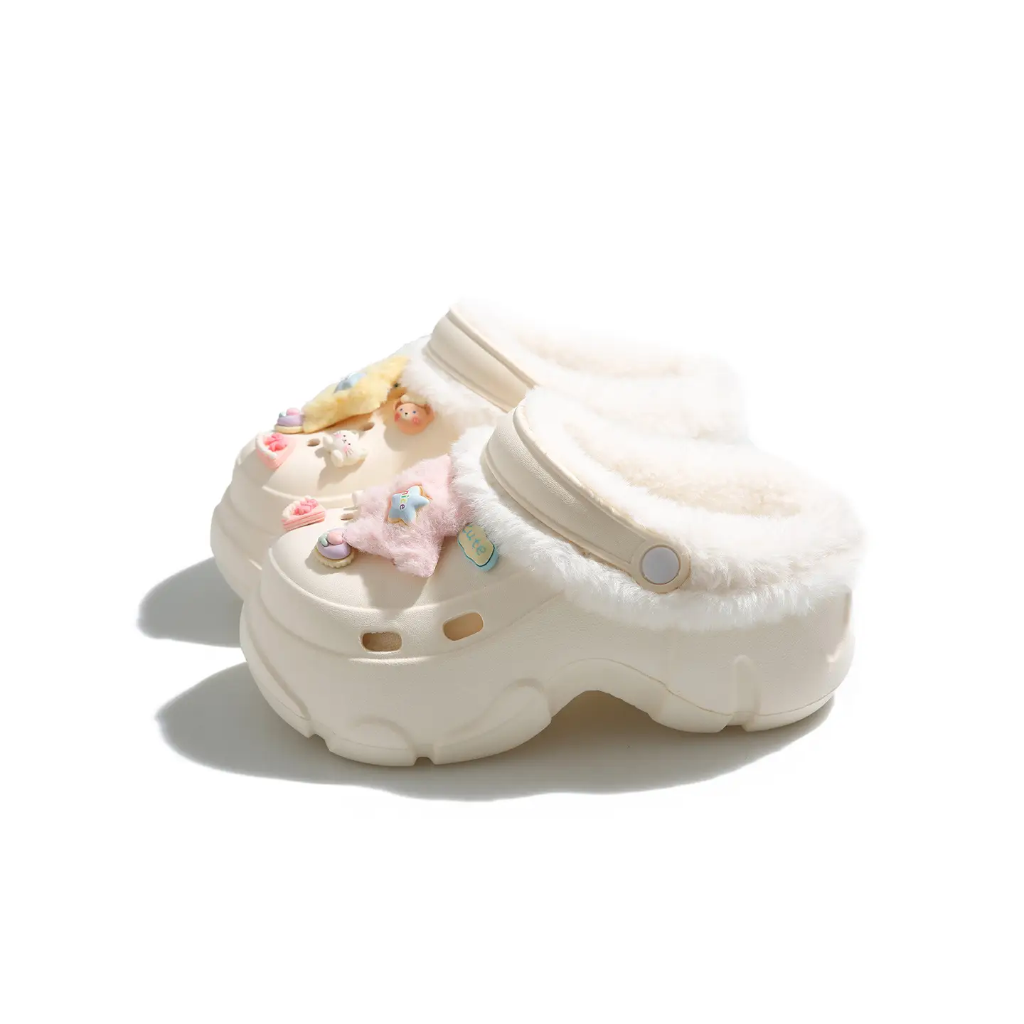 Women's Fleece Lined Clogs Winter Slippers Cream - Image 9
