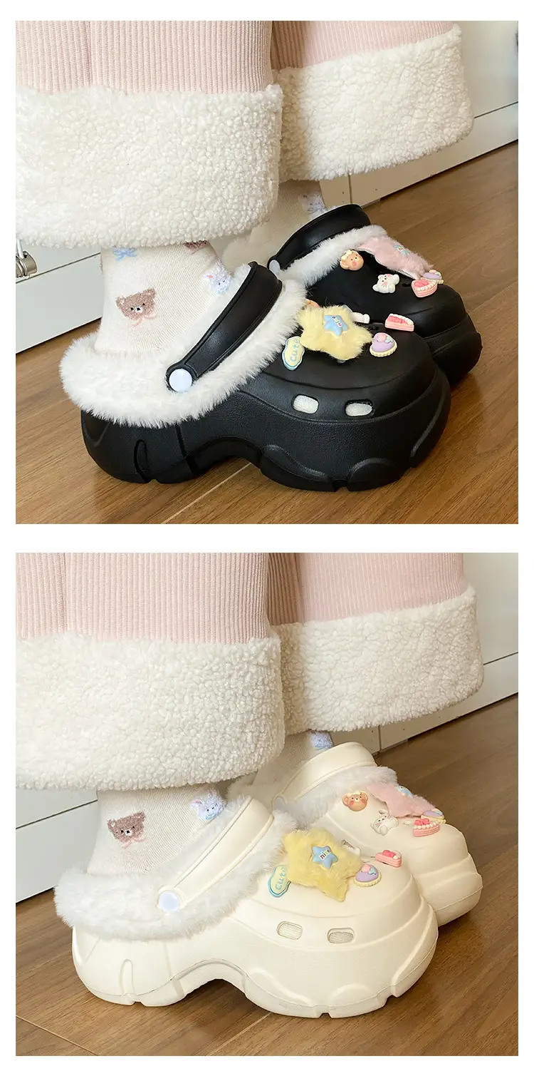 Women's Fleece Lined Clogs Winter Slippers Cream — feature 14