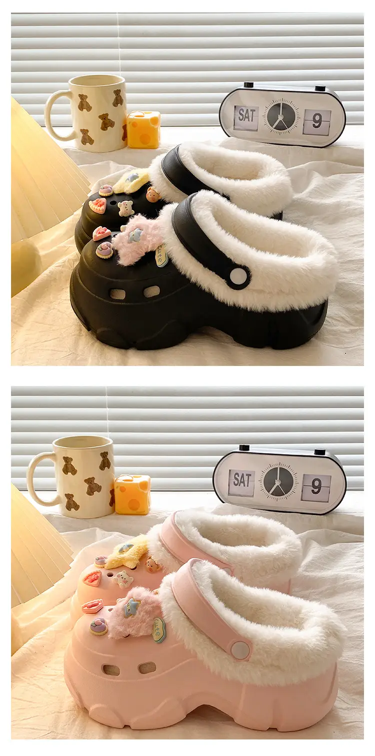 Women's Fleece Lined Clogs Winter Slippers Cream — feature 16