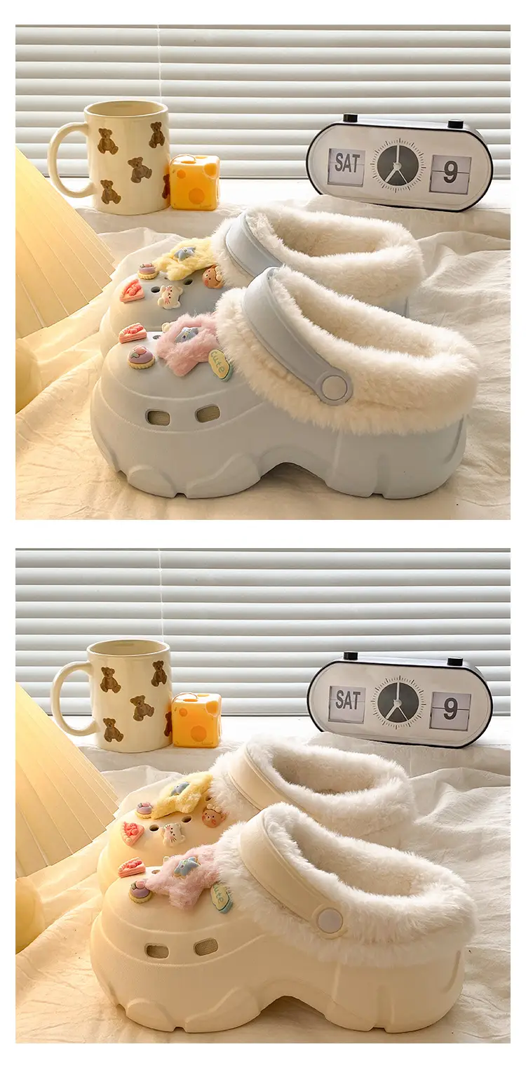 Women's Fleece Lined Clogs Winter Slippers Cream — feature 17
