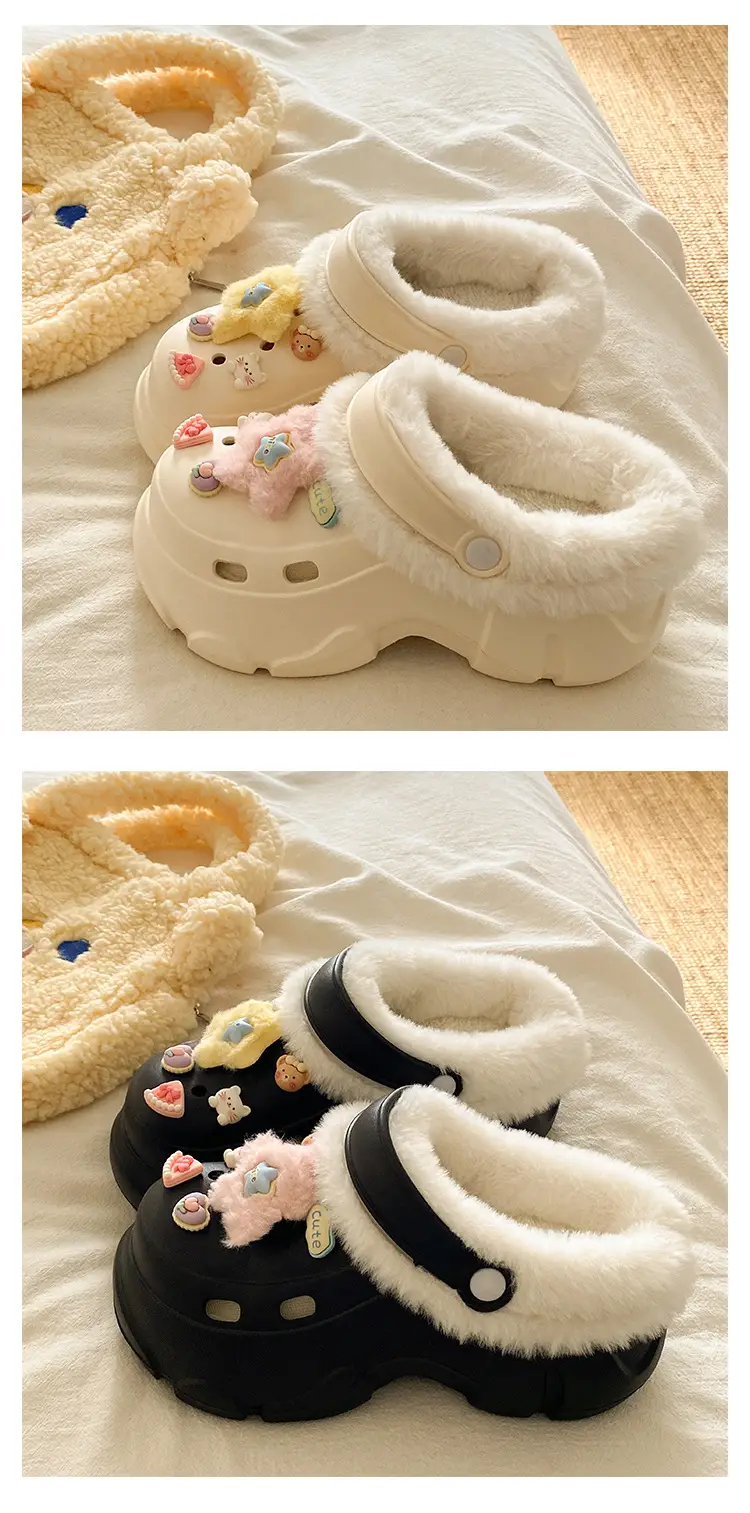 Women's Fleece Lined Clogs Winter Slippers Cream — feature 21