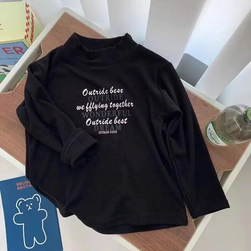 Girls Black Sweatshirt Outerwear Letter Print Long Sleeve - Image 7