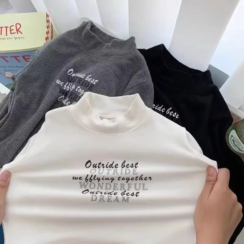 Girls Black Sweatshirt Outerwear Letter Print Long Sleeve — feature 3