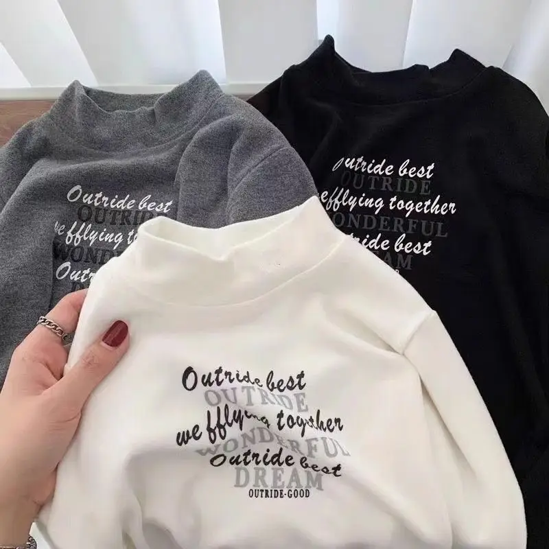 Girls Black Sweatshirt Outerwear Letter Print Long Sleeve — feature 6
