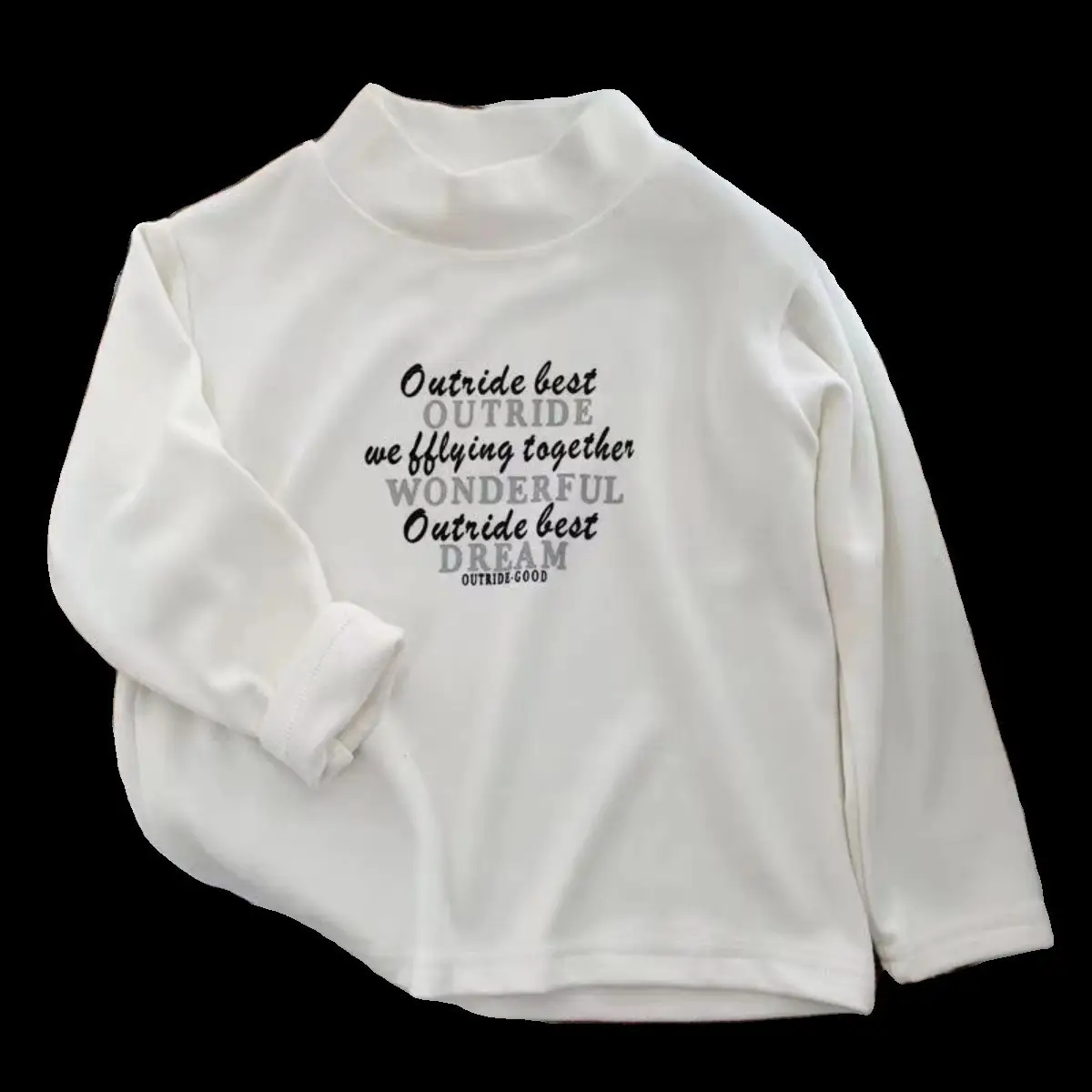 Girls Black Sweatshirt Outerwear Letter Print Long Sleeve — feature 9