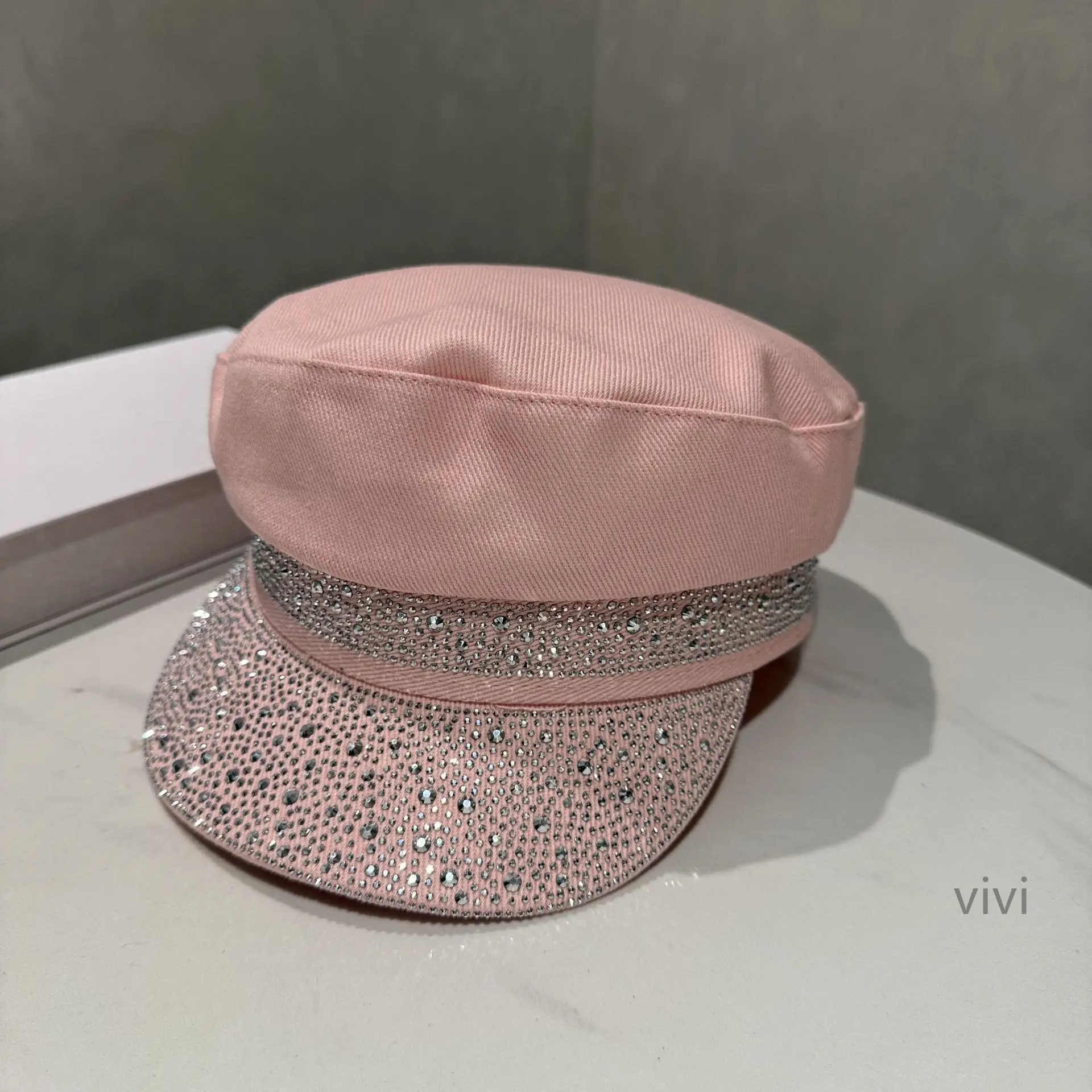 Women Korean Style Diamond Flat Cap Blue Black - Image 3