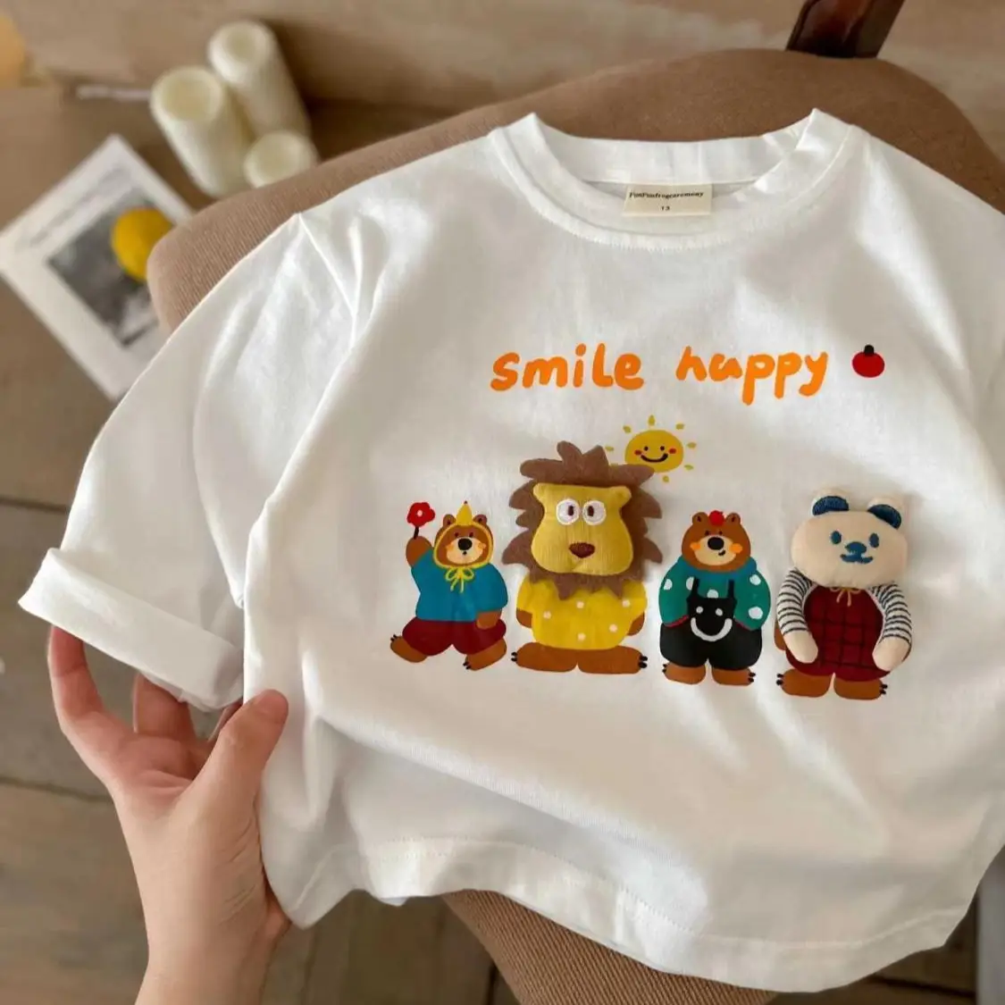 3D Animal Print Boys T-Shirt White Autumn Winter Warm