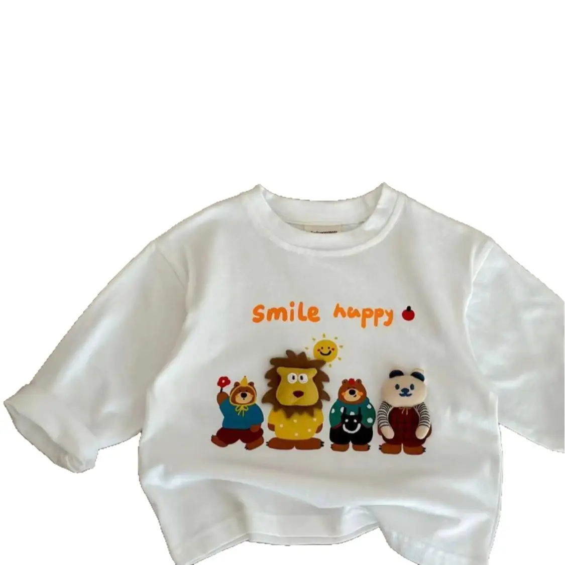 3D Animal Print Boys T-Shirt White Autumn Winter Warm