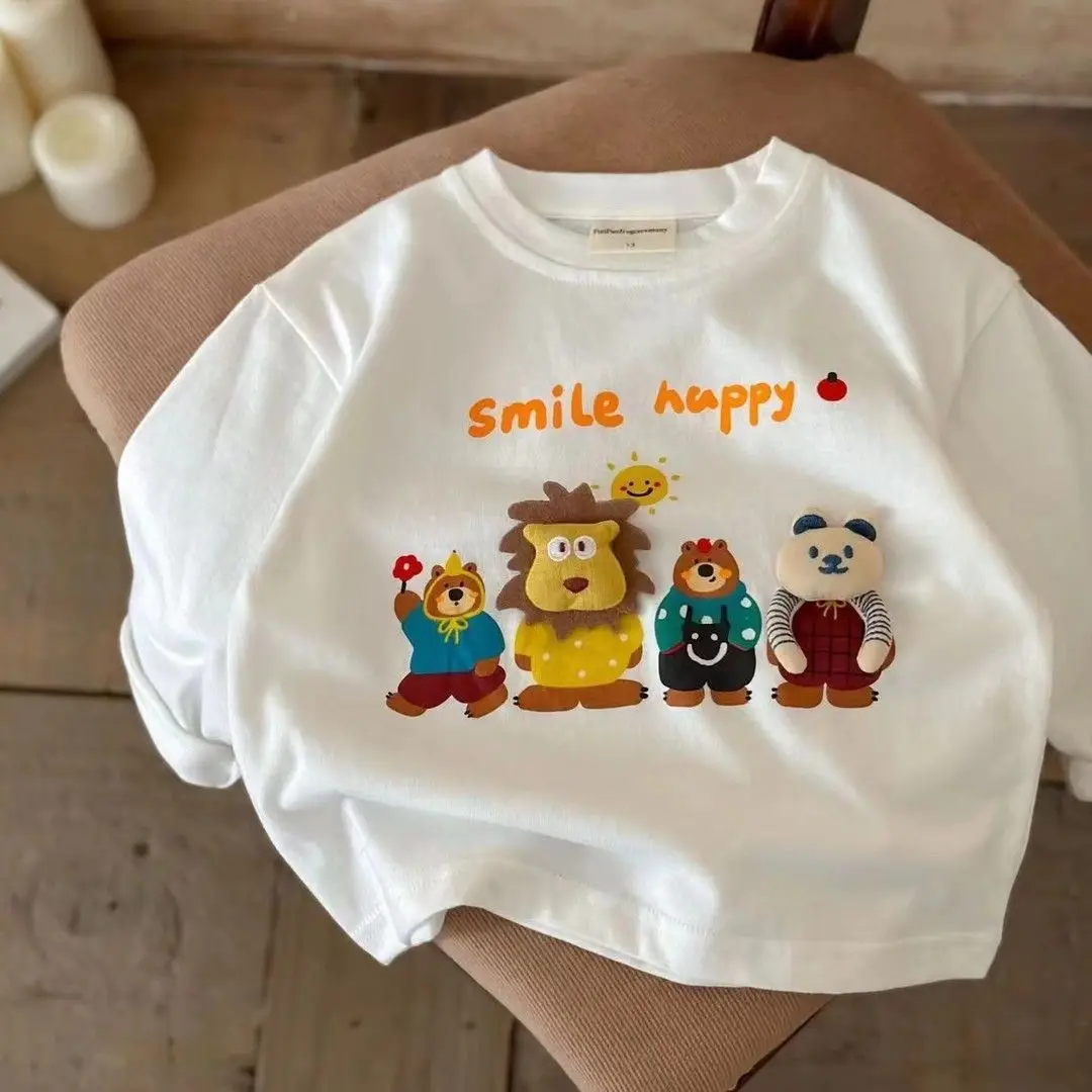 3D Animal Print Boys T-Shirt White Autumn Winter Warm — feature 1