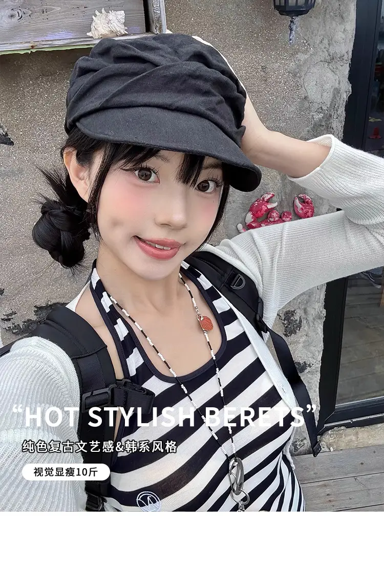 Japanese Retro Linen Beret for Women Early Autumn Thin Face-Slimming Cap — feature 3