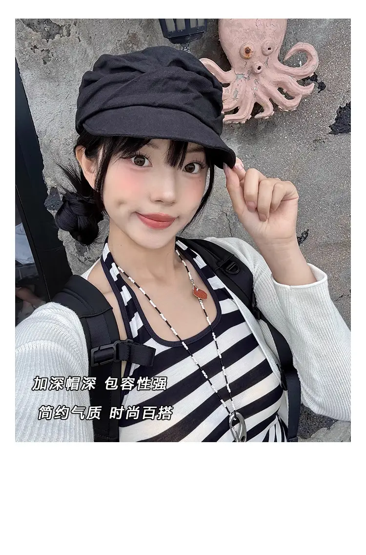 Japanese Retro Linen Beret for Women Early Autumn Thin Face-Slimming Cap — feature 5