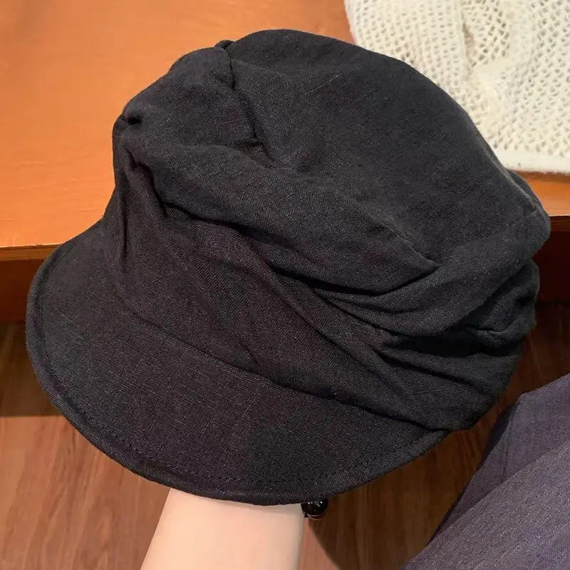 Japanese Retro Linen Beret for Women Early Autumn Thin Face-Slimming Cap - Image 2