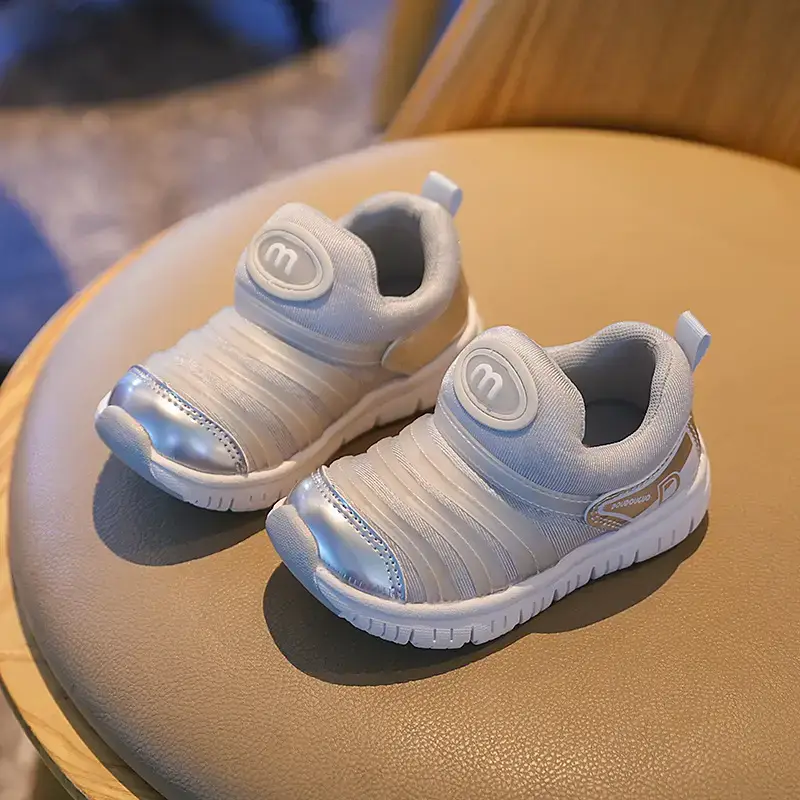 Baby Sneakers White Silver Soft Sole Lightweight