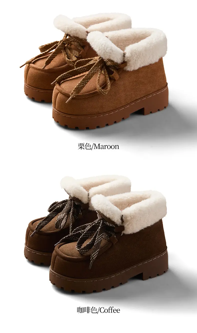 High-Top Snow Boots Winter New Thick-Soled Thickened Warm Lace-Up Fur Cotton Boots Shoes for Outer Wear Comfortable Cotton Shoes for Women — feature 10