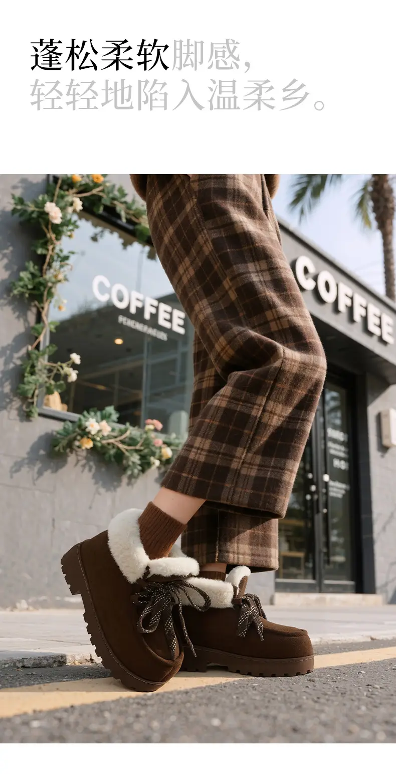 High-Top Snow Boots Winter New Thick-Soled Thickened Warm Lace-Up Fur Cotton Boots Shoes for Outer Wear Comfortable Cotton Shoes for Women — feature 5