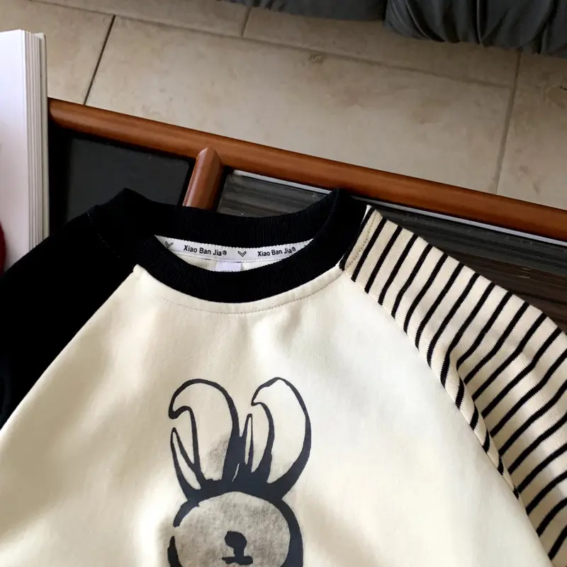 Boys Sweatshirt Cream Black Striped Long Sleeve 2025 - Image 3