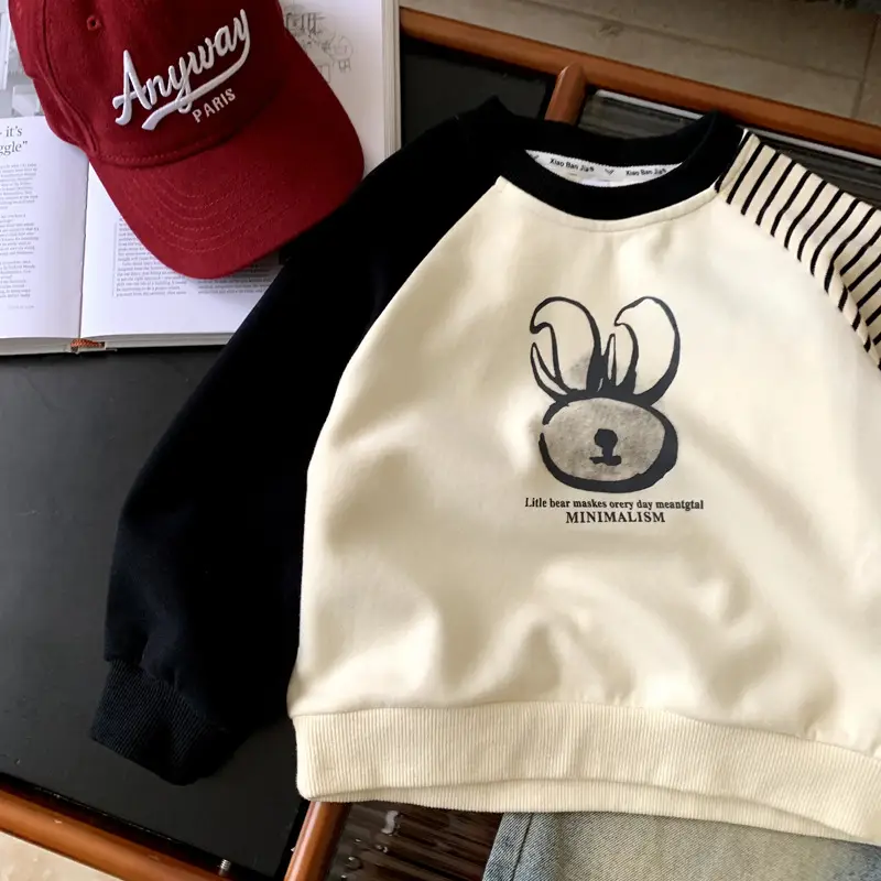 Boys Sweatshirt Cream Black Striped Long Sleeve 2025 — feature 3