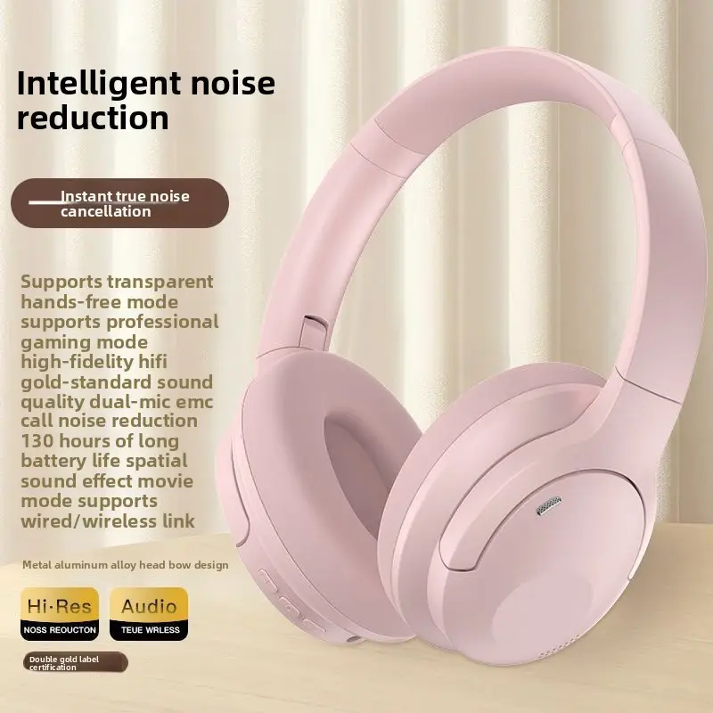 Pink Bluetooth Headset with Active Noise Cancellation - Image 3