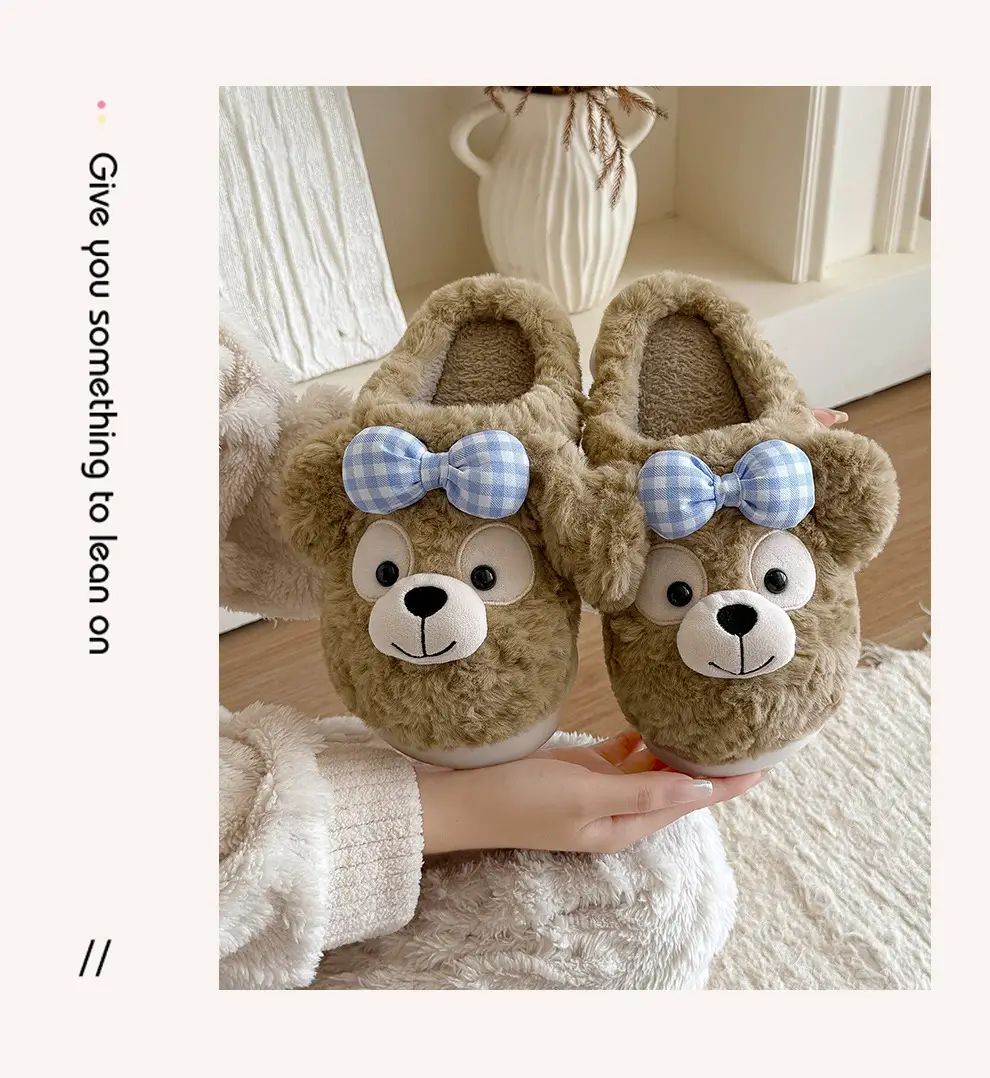 Children's Cotton Slippers for Girls, Winter Bow-Knot Bear Plush Cartoon Ladies' Non-Slip Warm Parent-Child Cotton Slippers for Winter — feature 18