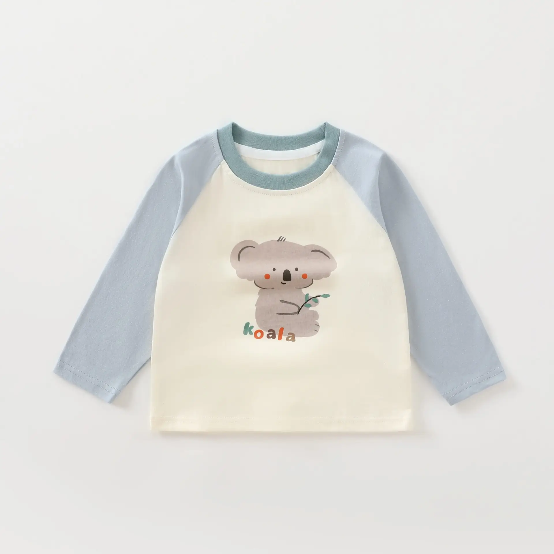 Jingqi Kids Long Sleeve T-Shirt Cream Brown Cartoon Bottom - Image 2