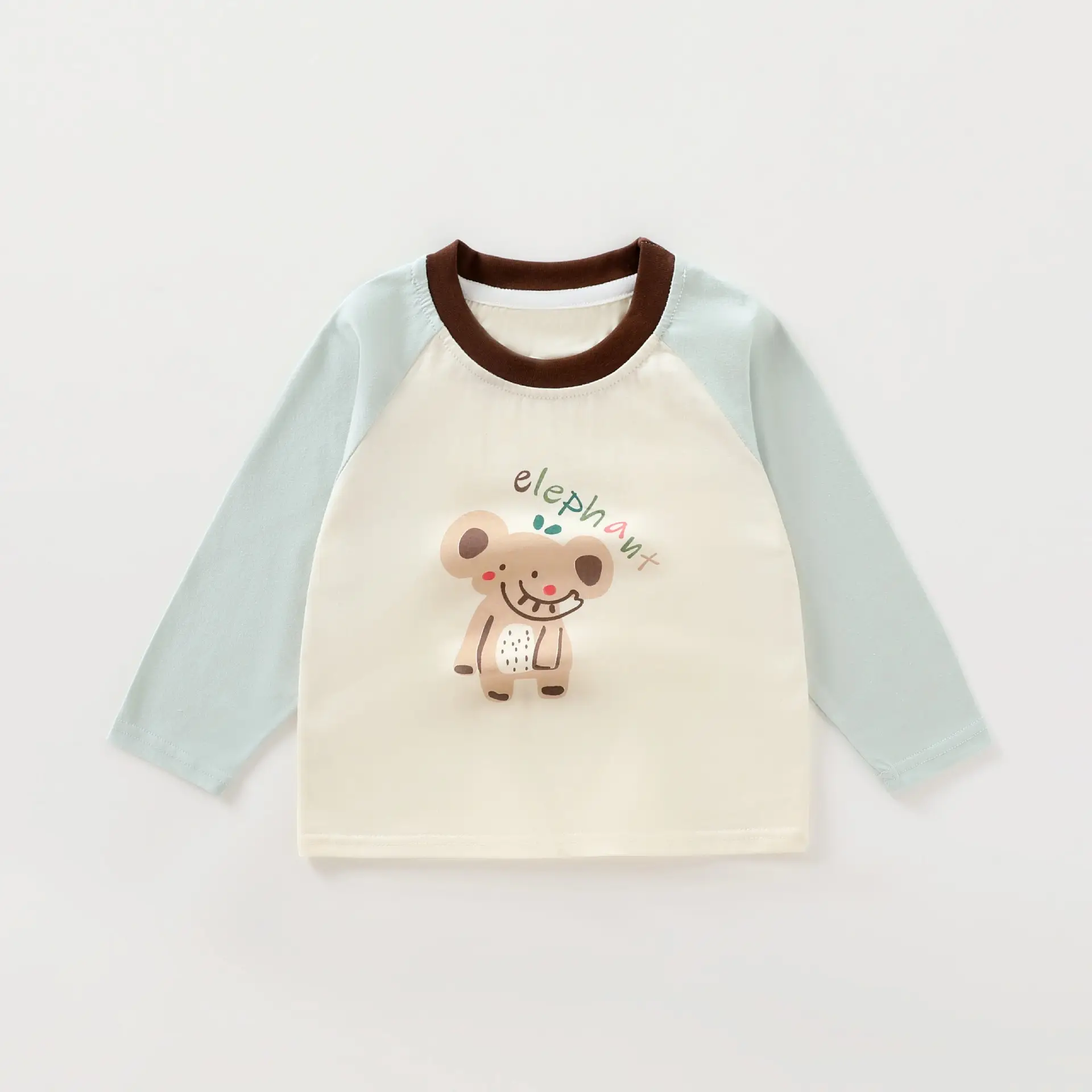 Jingqi Kids Long Sleeve T-Shirt Cream Brown Cartoon Bottom - Image 4