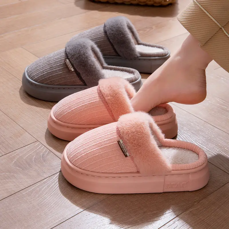 Fleece-Lined Thick Cotton Slippers for Women 2025 New Autumn and Winter Thick-Soled Non-Slip Non-Shedding Eva Home Closed-Toe Slippers for Men - Image 3