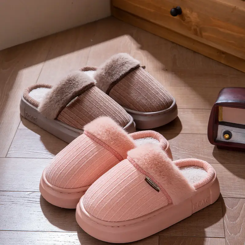 Fleece-Lined Thick Cotton Slippers for Women 2025 New Autumn and Winter Thick-Soled Non-Slip Non-Shedding Eva Home Closed-Toe Slippers for Men - Image 4