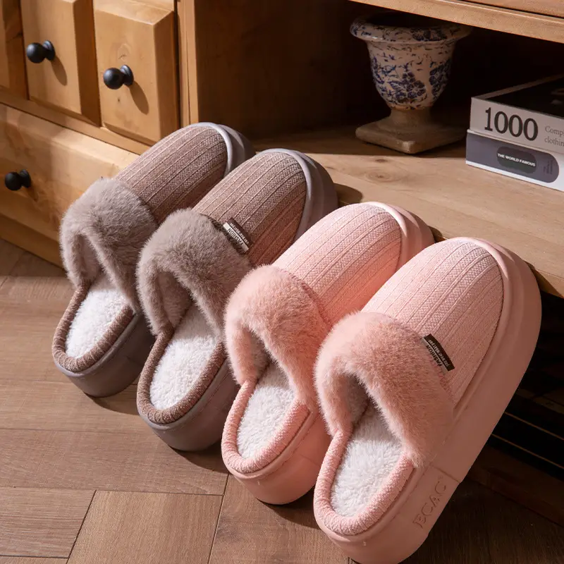 Fleece-Lined Thick Cotton Slippers for Women 2025 New Autumn and Winter Thick-Soled Non-Slip Non-Shedding Eva Home Closed-Toe Slippers for Men - Image 5