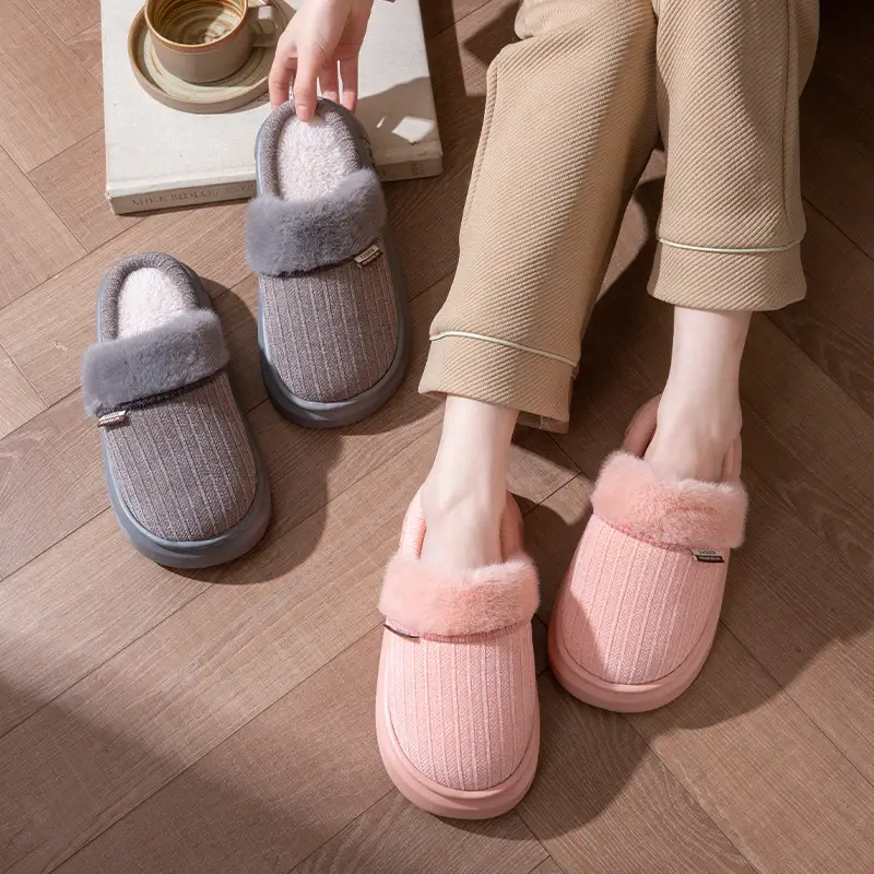 Fleece-Lined Thick Cotton Slippers for Women 2025 New Autumn and Winter Thick-Soled Non-Slip Non-Shedding Eva Home Closed-Toe Slippers for Men - Image 6