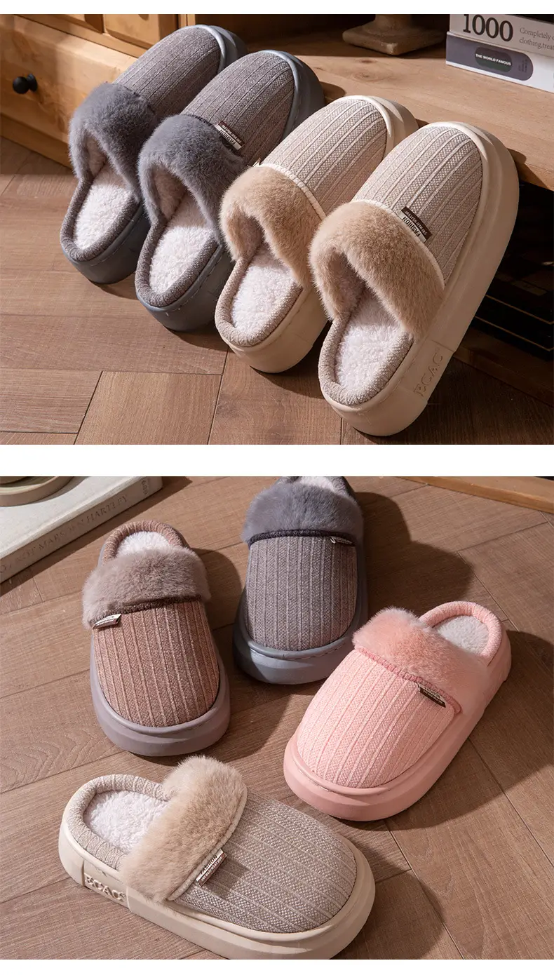 Fleece-Lined Thick Cotton Slippers for Women 2025 New Autumn and Winter Thick-Soled Non-Slip Non-Shedding Eva Home Closed-Toe Slippers for Men — feature 8