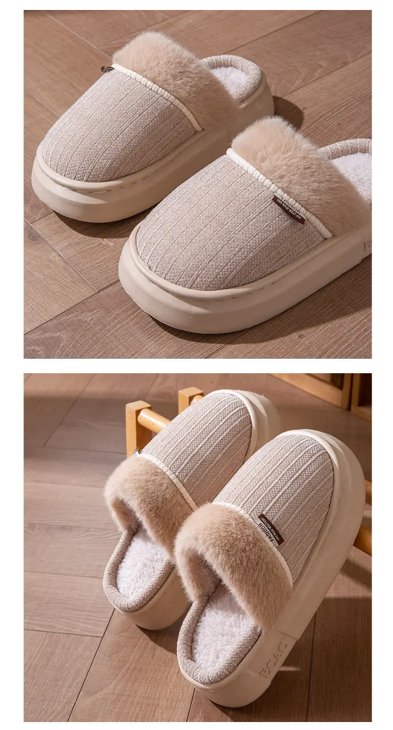 Fleece-Lined Thick Cotton Slippers for Women 2025 New Autumn and Winter Thick-Soled Non-Slip Non-Shedding Eva Home Closed-Toe Slippers for Men — feature 9