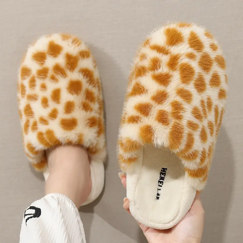 Women Leopard Print Winter Plush Slippers - Image 5