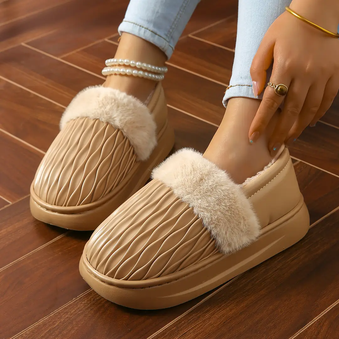 Couple Cotton Slippers with Thick Soles for Men and Women, Non-Slip Home Use, Indoor Winter Warm Wool Slippers, Home Cotton Shoes