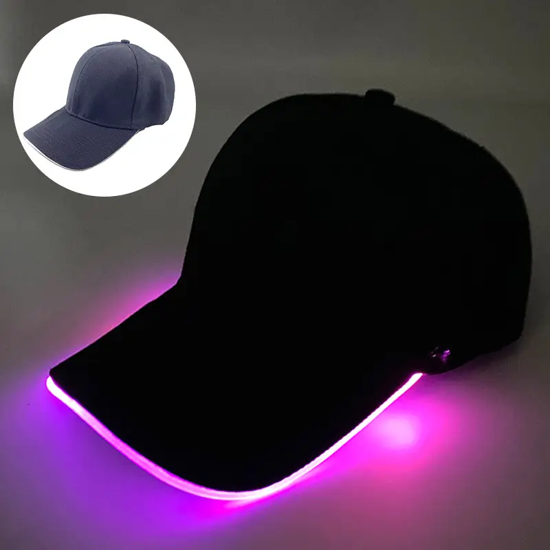 Black LED Night Running Cap with Purple Light - Image 2