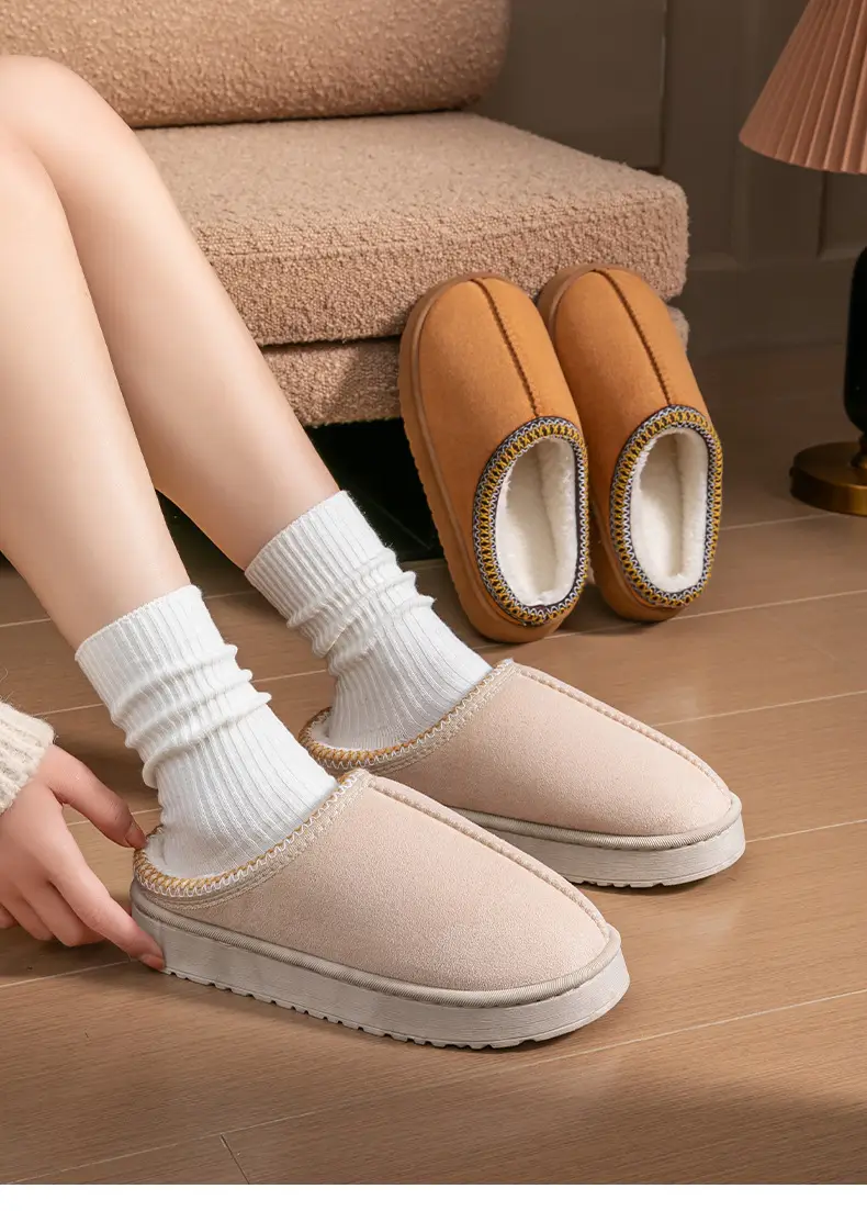 Pink New Suede Cotton Slippers for Women — feature 18