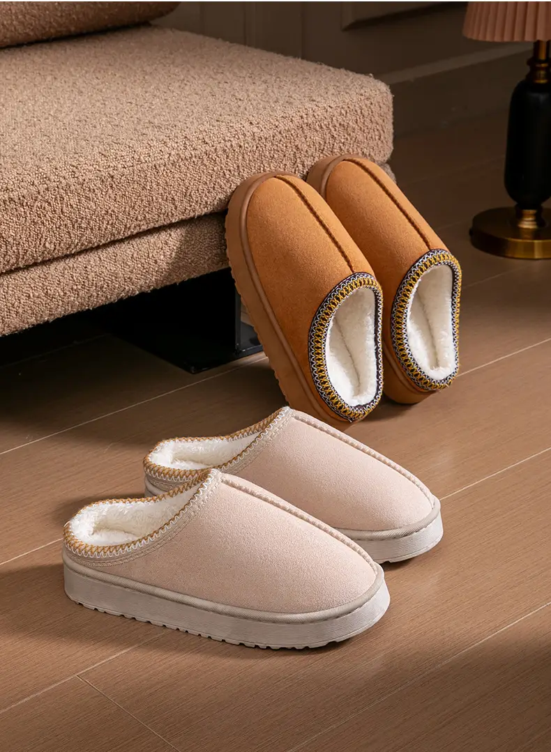 Pink New Suede Cotton Slippers for Women — feature 19
